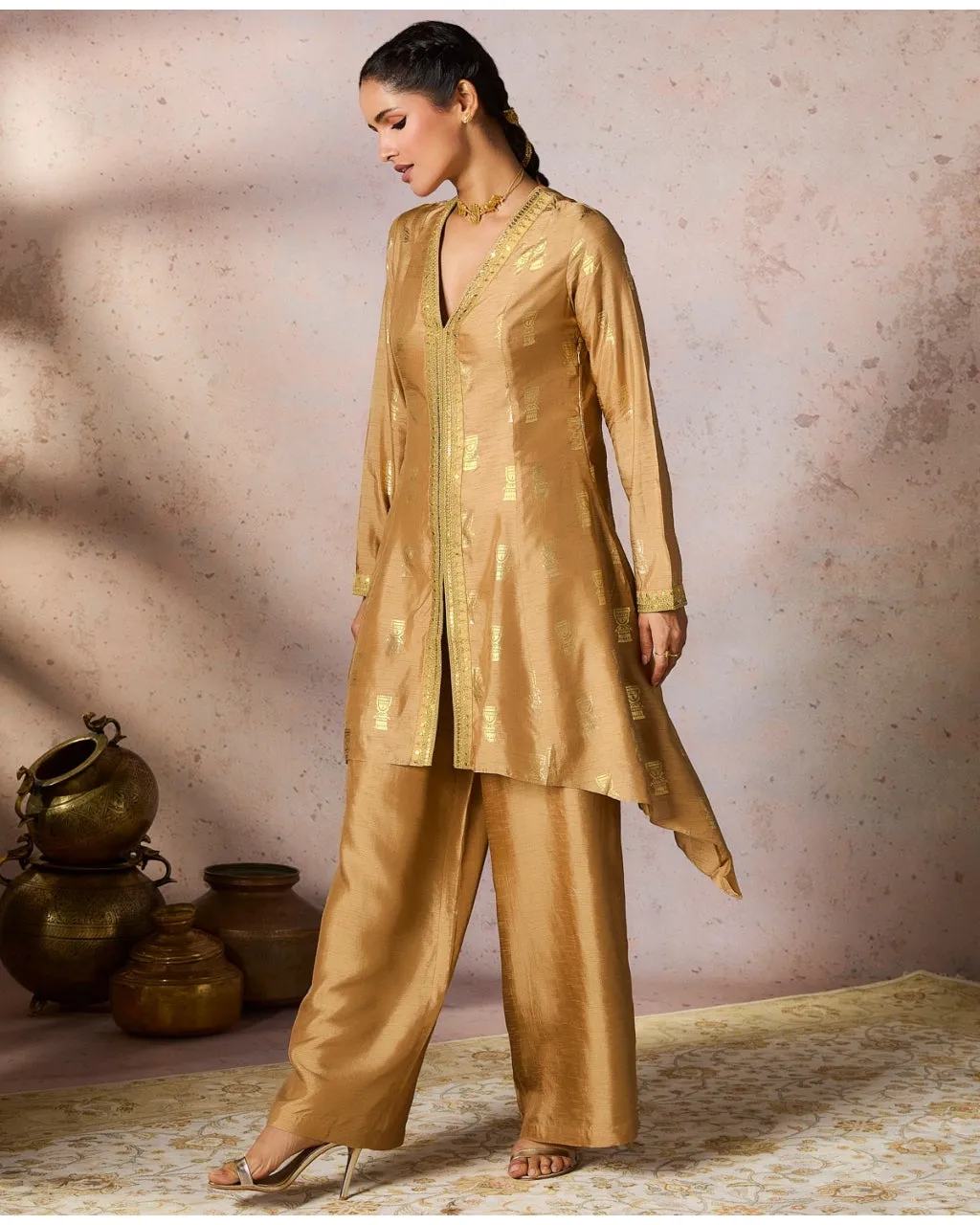 Beige Timber Tribe Tunic Set