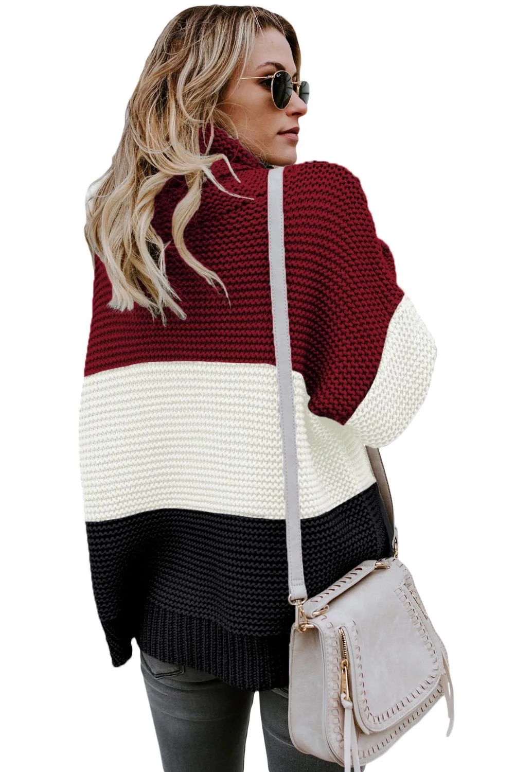 Black Color Block Pullover Long Sleeves Sweater