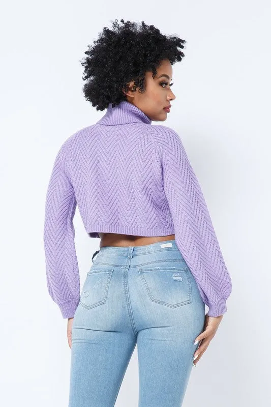 CHEVRON TURTLENECK SWEATER- LAVENDER