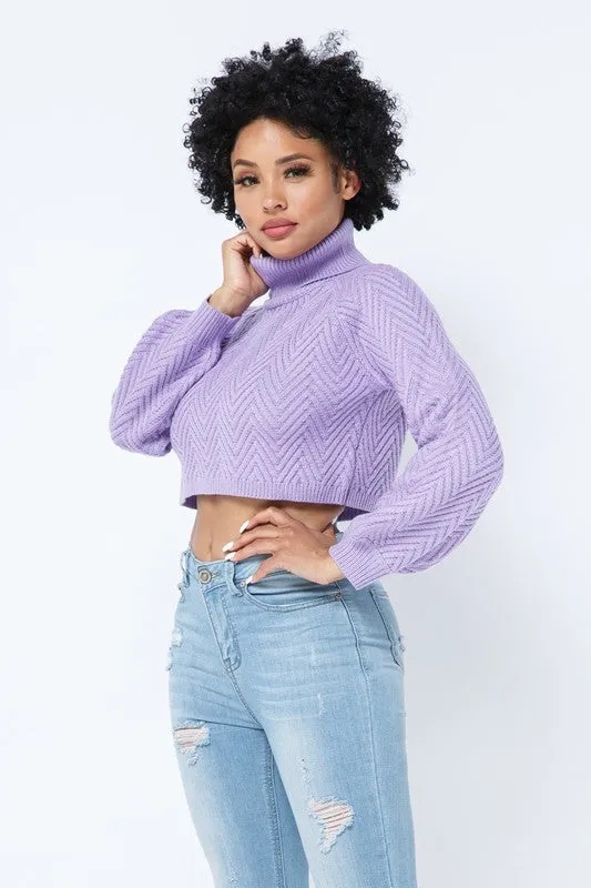 CHEVRON TURTLENECK SWEATER- LAVENDER