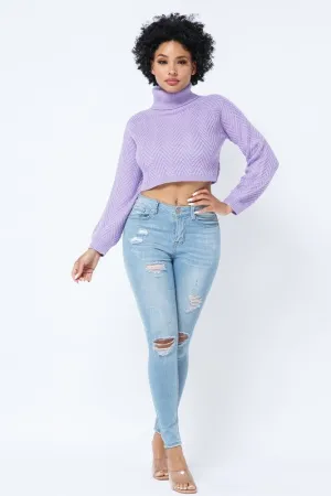 CHEVRON TURTLENECK SWEATER- LAVENDER