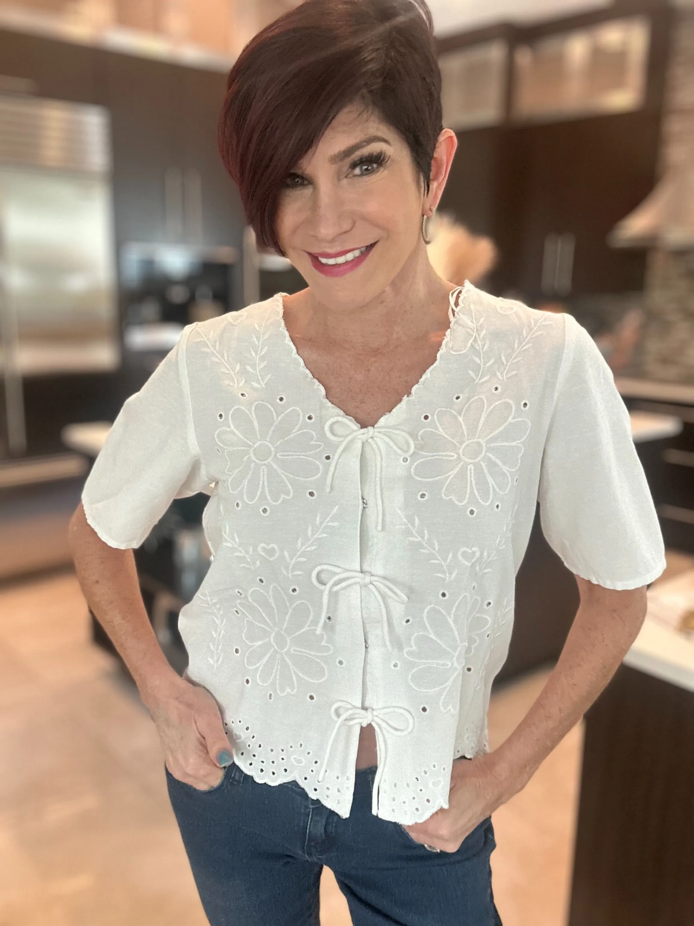 Elbow Sleeves V-Neck Cardigan with Ties