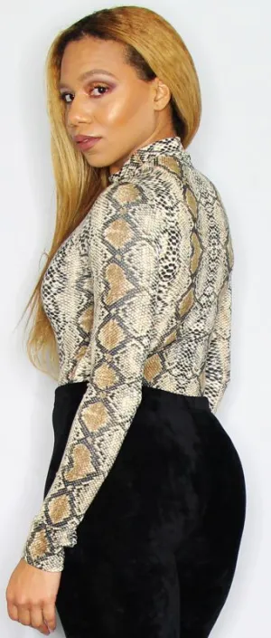 High/Turtle Neck Snake Print Bodysuit