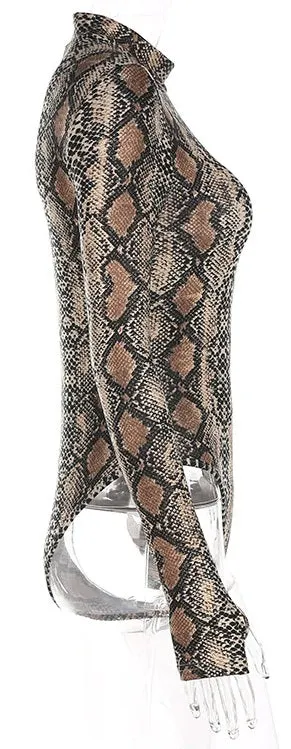 High/Turtle Neck Snake Print Bodysuit
