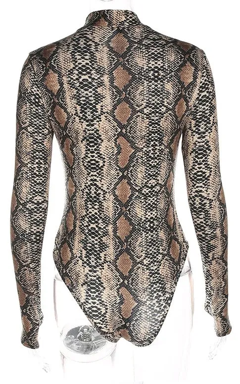 High/Turtle Neck Snake Print Bodysuit