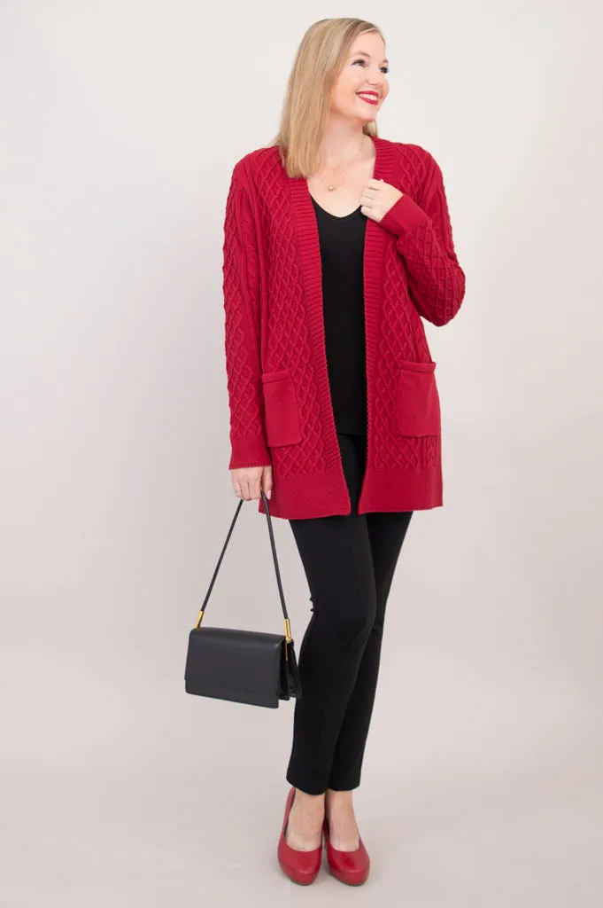 Jenny Cardigan, Red, Bamboo Cotton
