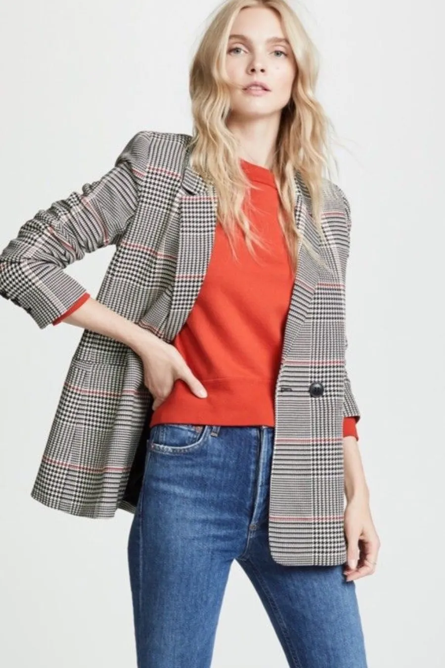 Madeline Blazer Grey and Red
