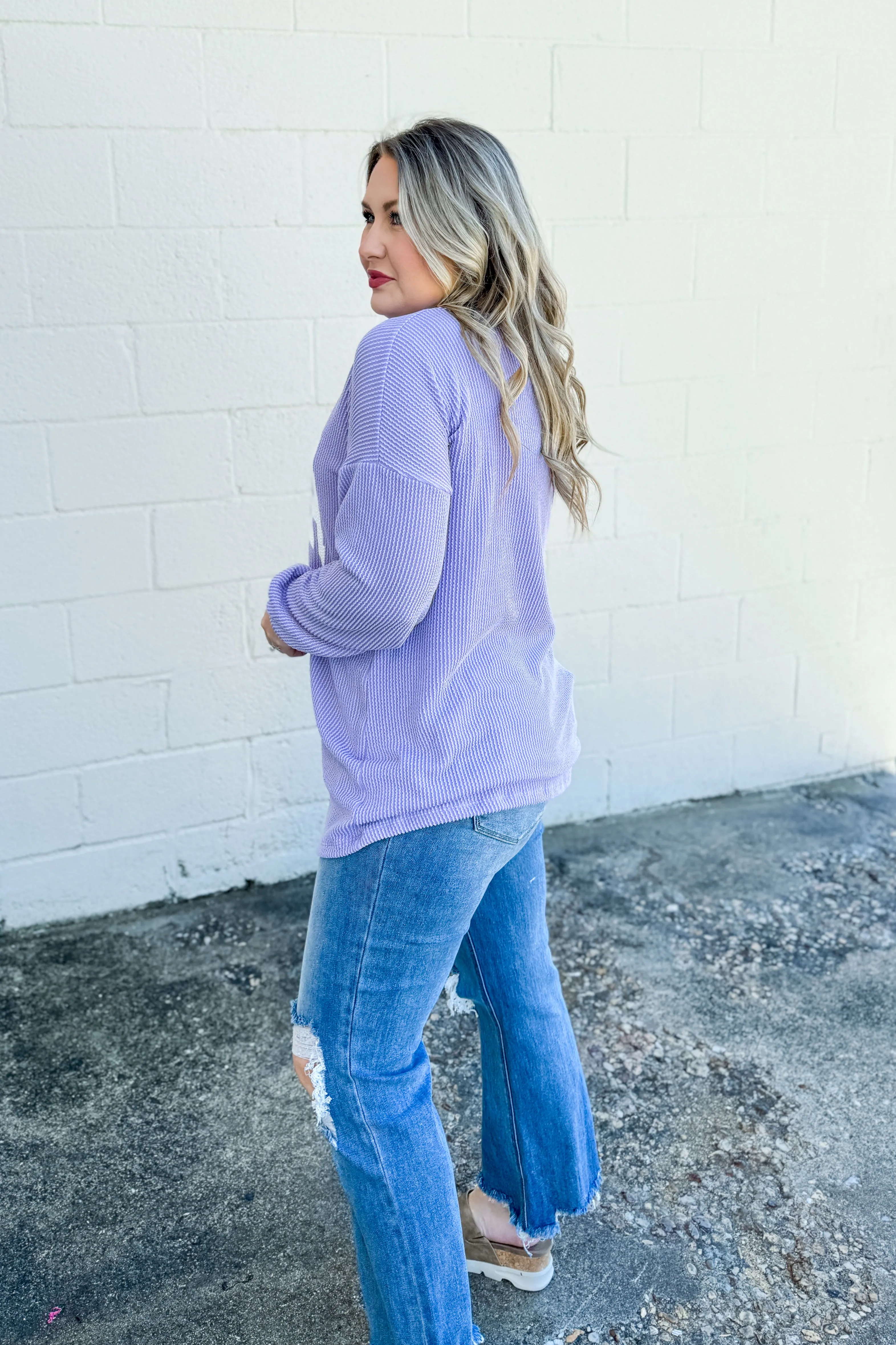 Mama Ribbed Pullover Top, Lavender