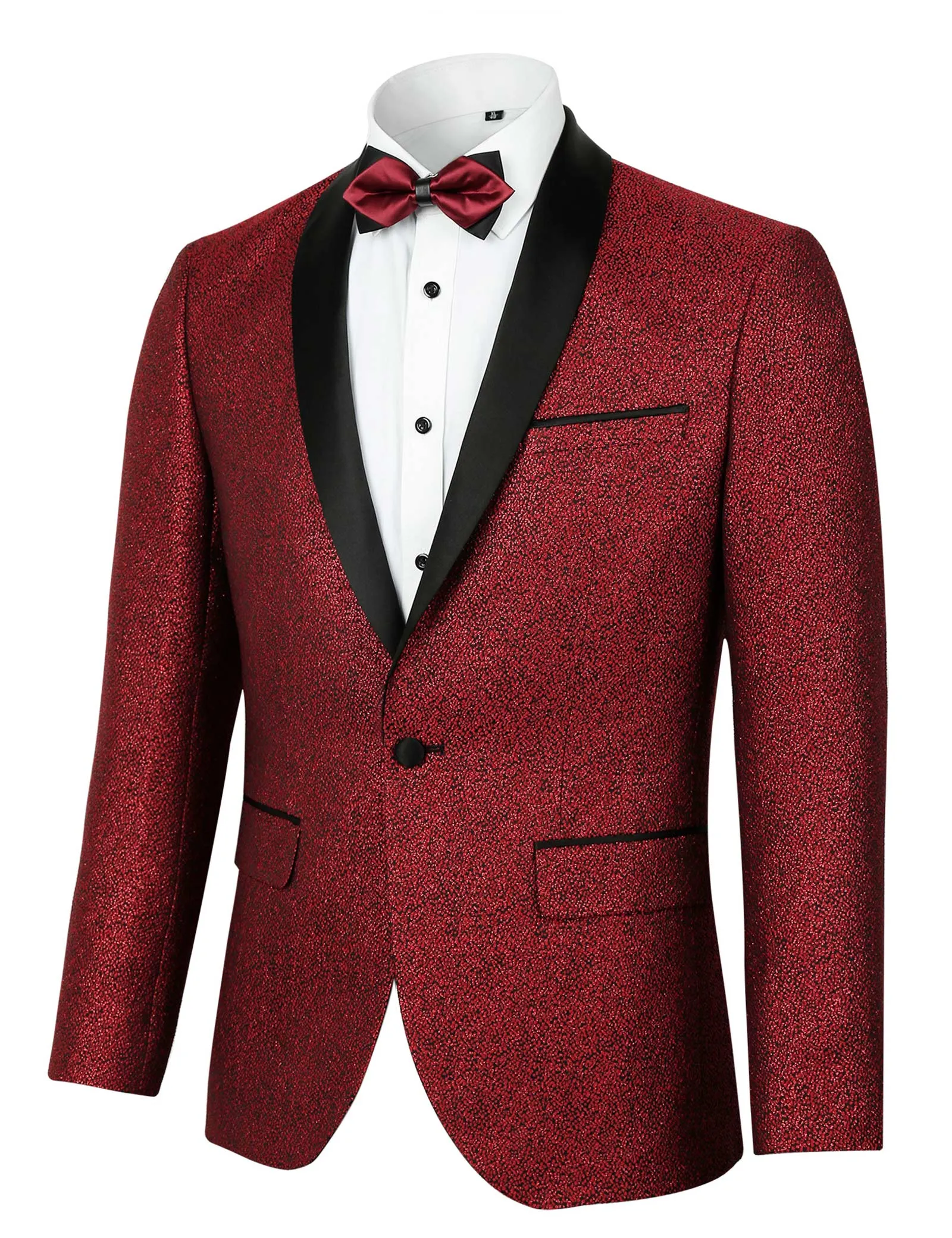 Men's Tuxedos Shawl Lapel One Button Fashion Jacquard Suit Blazer Jacket for Party Prom Wedding, 027-Wine Red