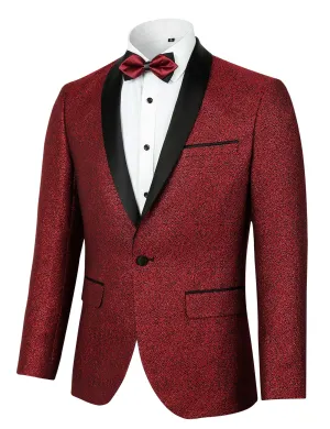 Men's Tuxedos Shawl Lapel One Button Fashion Jacquard Suit Blazer Jacket for Party Prom Wedding, 027-Wine Red