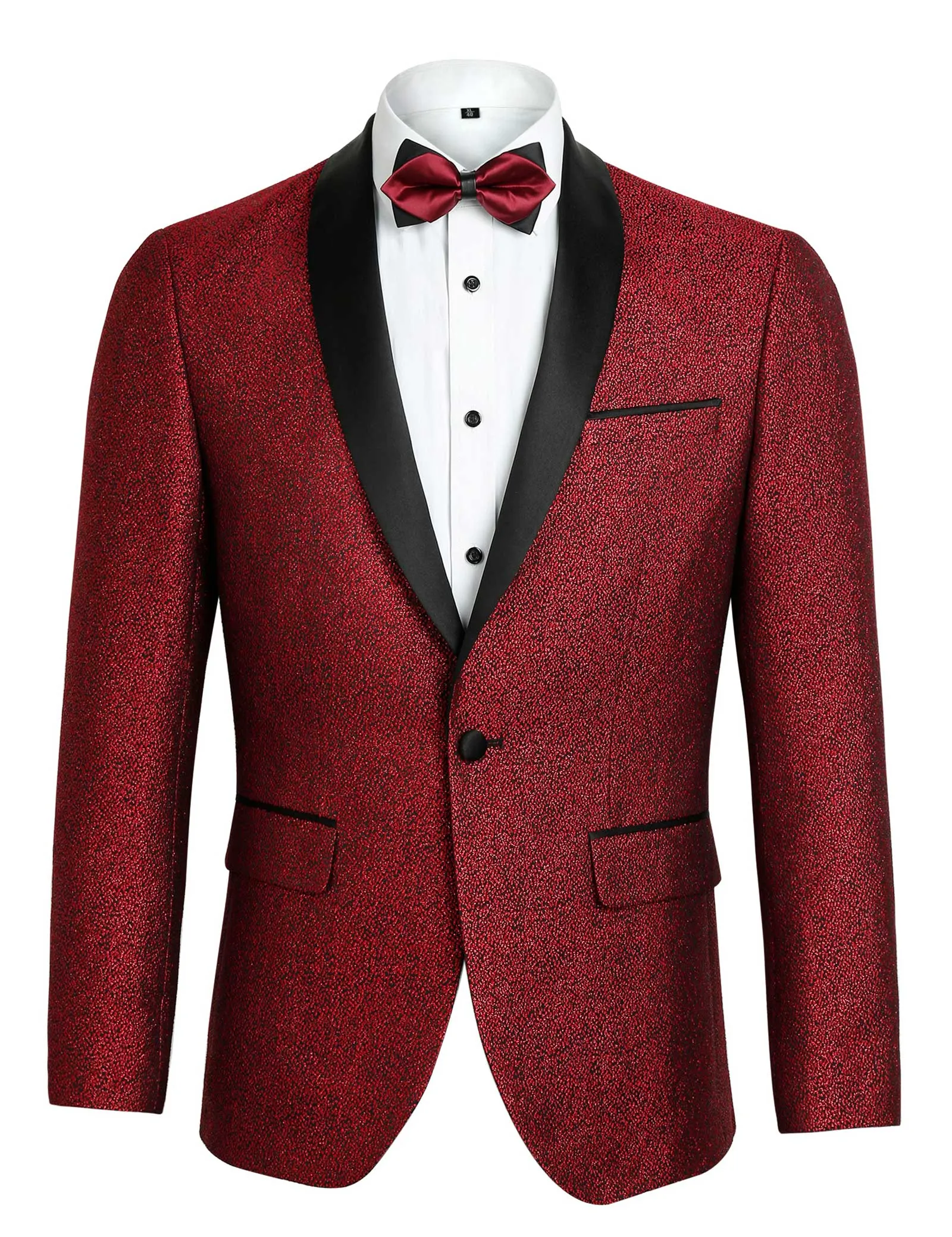 Men's Tuxedos Shawl Lapel One Button Fashion Jacquard Suit Blazer Jacket for Party Prom Wedding, 027-Wine Red