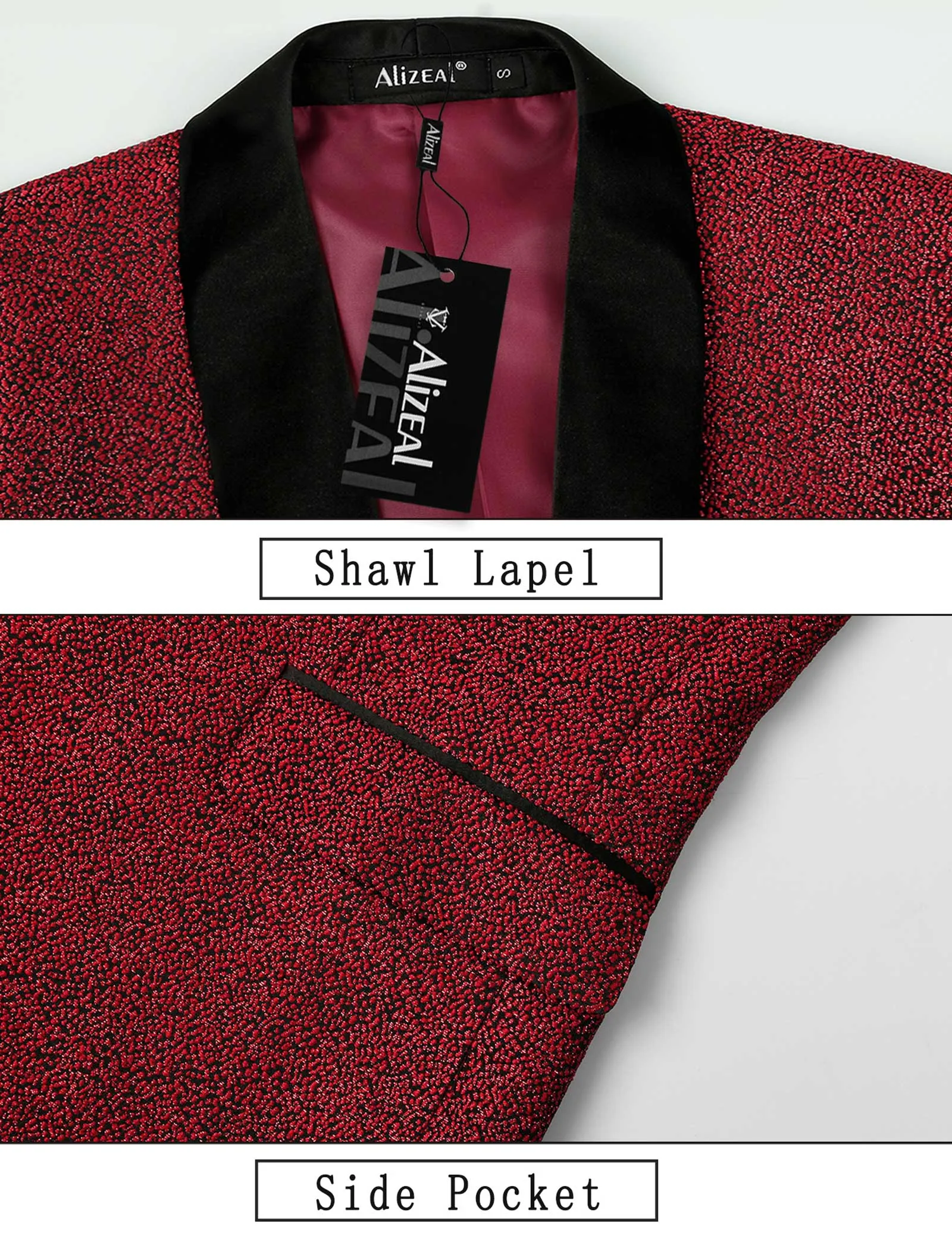 Men's Tuxedos Shawl Lapel One Button Fashion Jacquard Suit Blazer Jacket for Party Prom Wedding, 027-Wine Red