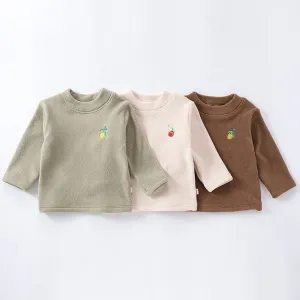 Mini Embroidery Fleece Half Turtleneck Long Sleeve Top