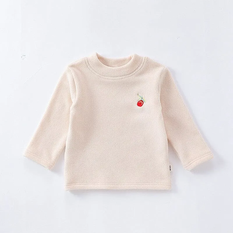 Mini Embroidery Fleece Half Turtleneck Long Sleeve Top