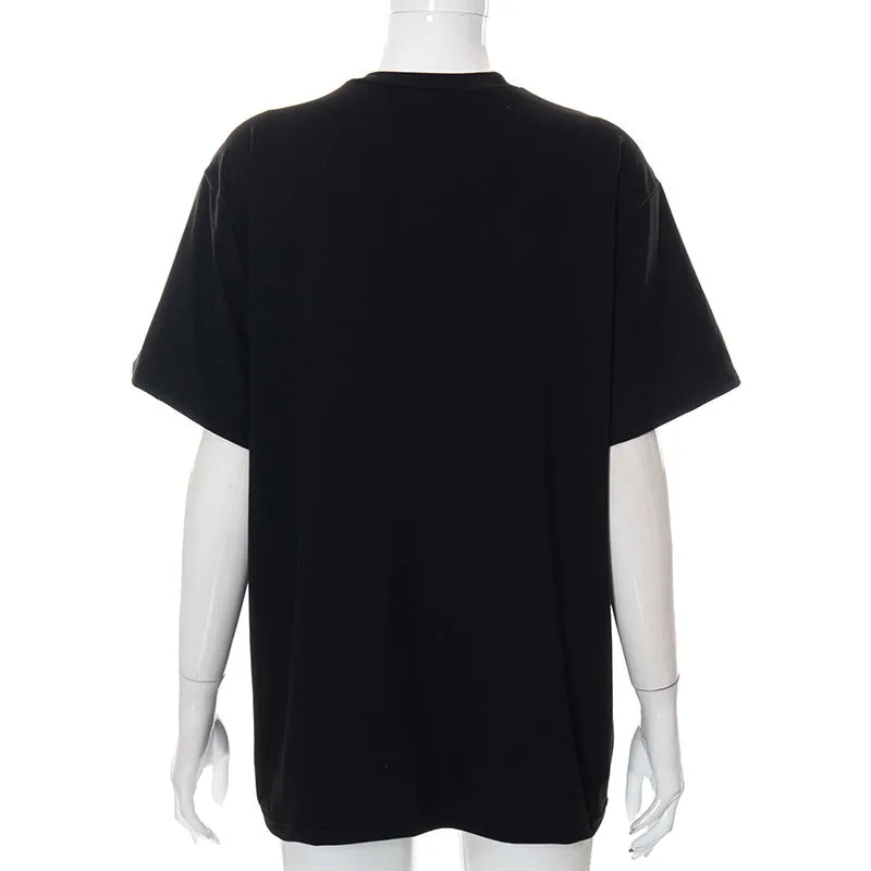 Oversized Short Sleeve O-Neck Goth Casual  Grunge Y2k Tops Pullover Vintage