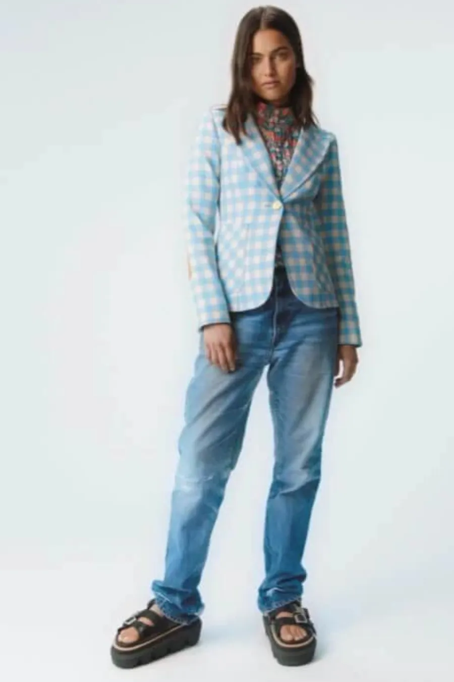 Patch Pocket Duchess With Elbow Patch Cornflower Check/Whisky Leather
