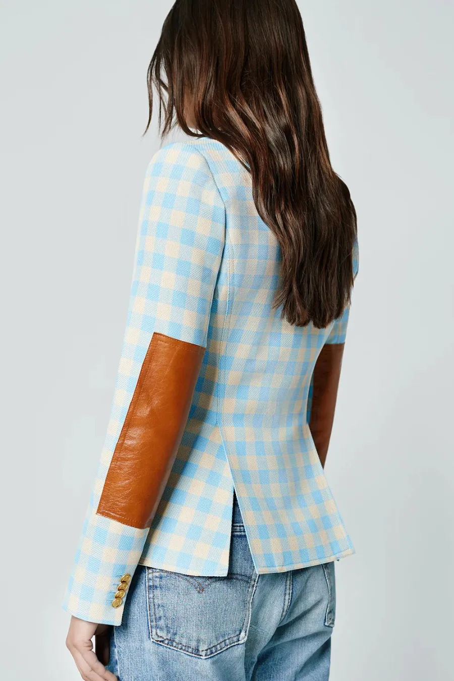 Patch Pocket Duchess With Elbow Patch Cornflower Check/Whisky Leather