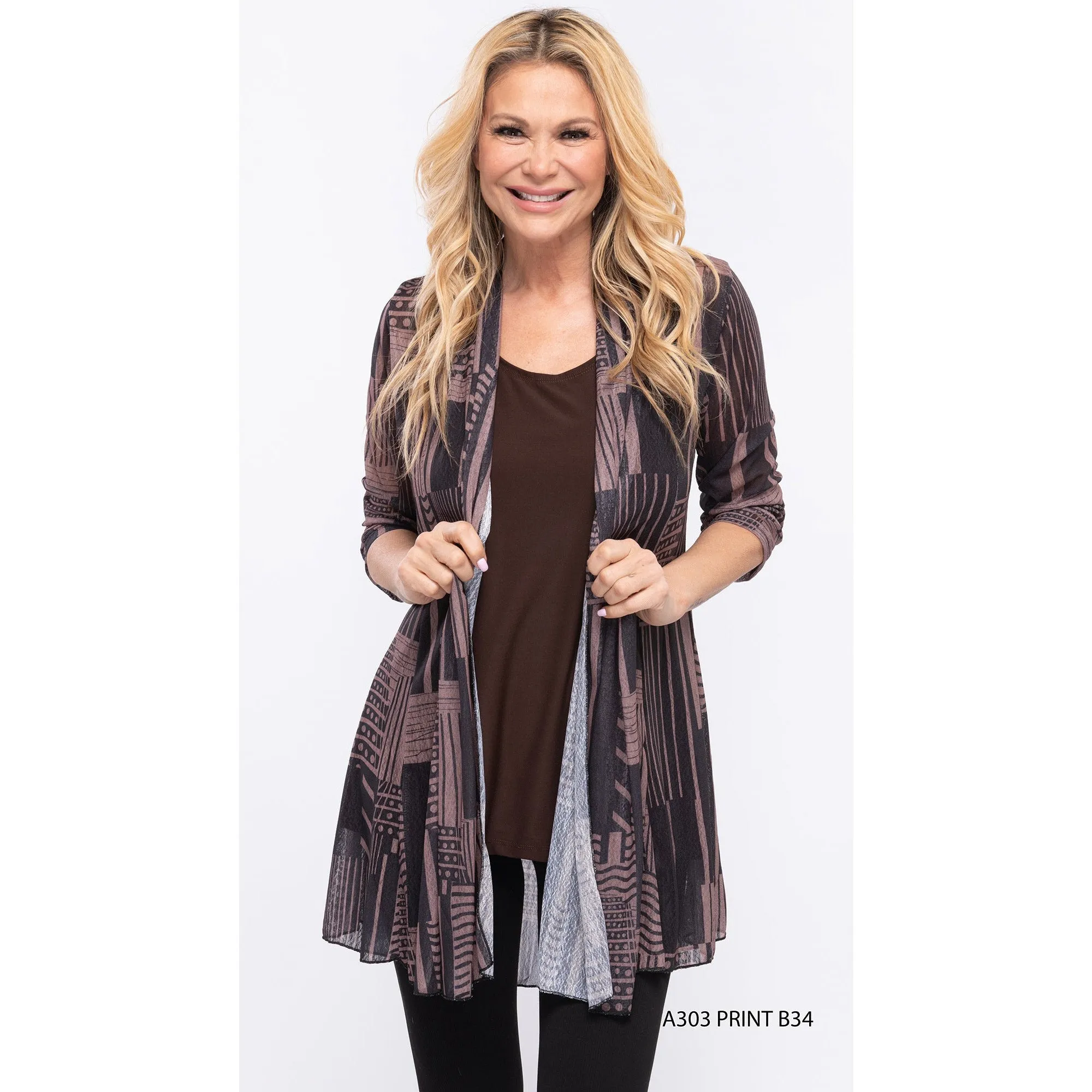 Sheer Cardigan -Brown/Black Stripes Print B34
