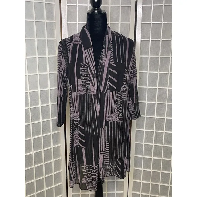 Sheer Cardigan -Purple/Black Stripes Print B33