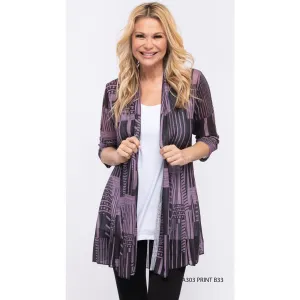 Sheer Cardigan -Purple/Black Stripes Print B33