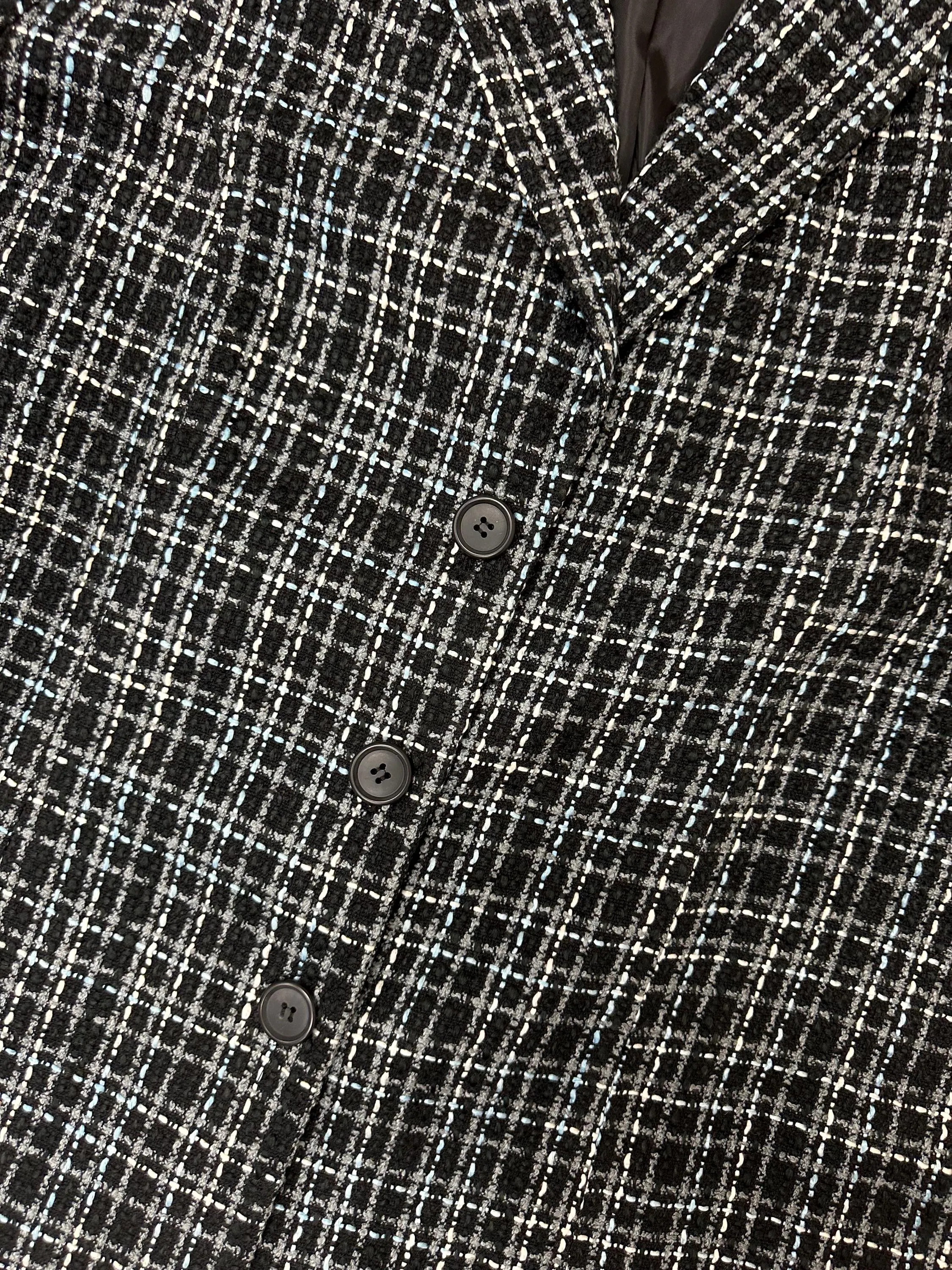 Vintage 90s Black Blue Gray Plaid Blazer | Size XL