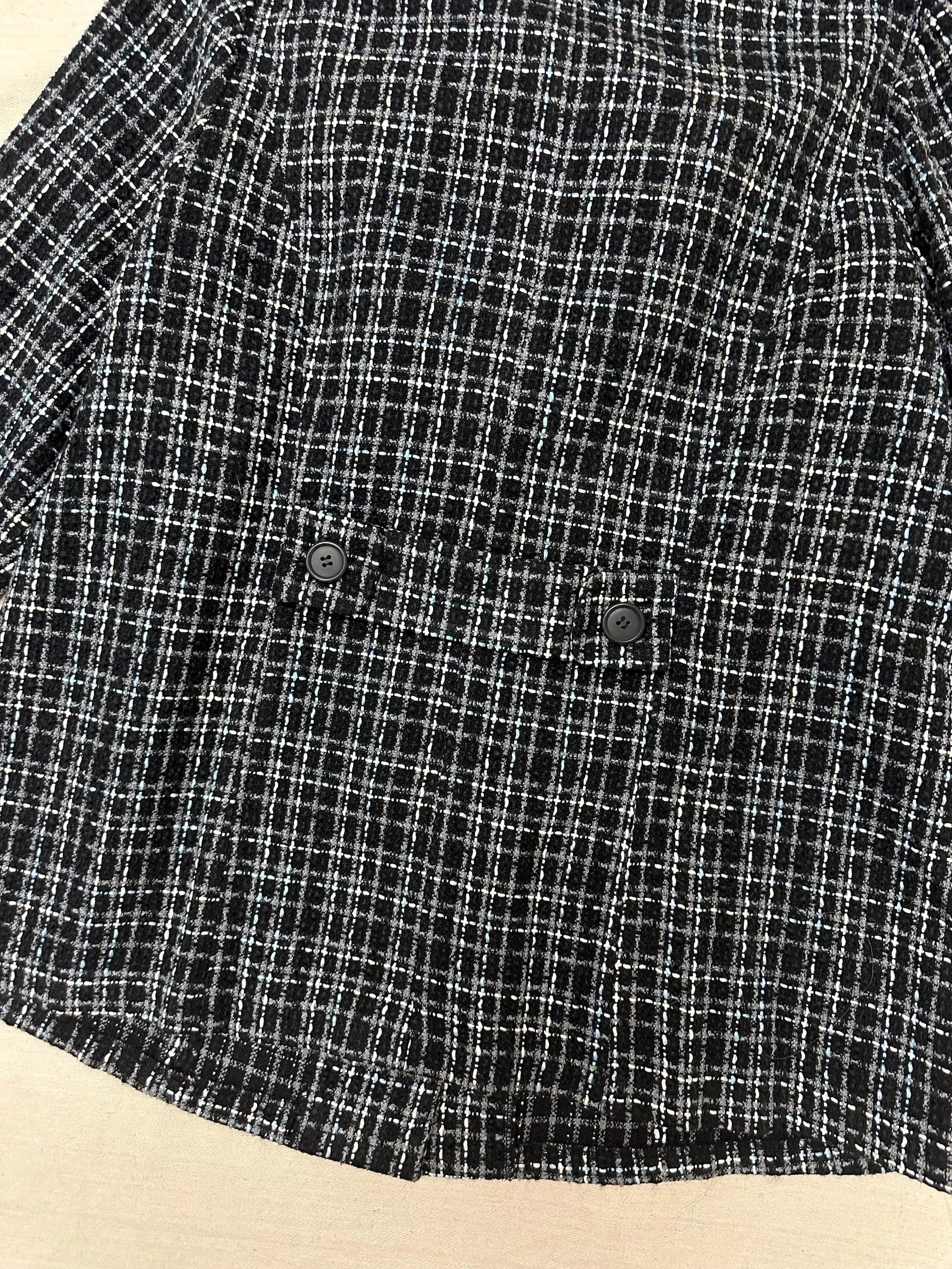 Vintage 90s Black Blue Gray Plaid Blazer | Size XL