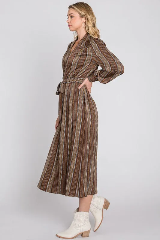 VNECK DRAWSTRING WAIST DRESS
