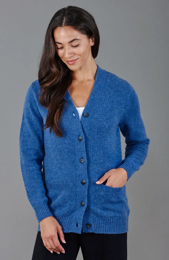 Womens Lambswool V Neck Cardigan with Pockets